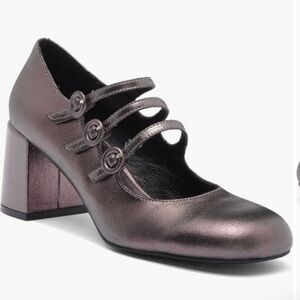 Jeffrey Campbell Iridescent Pewter Leather Strappy Tierz MaryJane Pumps NWOT 9.5
